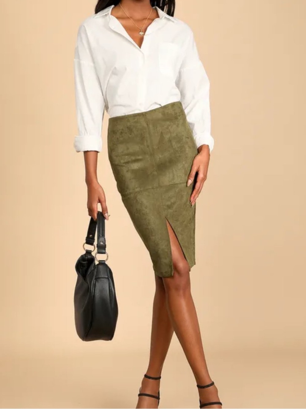Lulu's Olive Suede Pencil Skirt